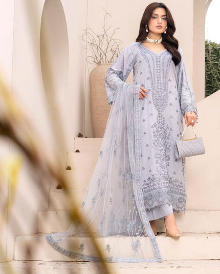 Exclusive Embroidered Self Jaquard Lawn with Bareeze Net Dupatta - Mah e Rooh (Poshak)