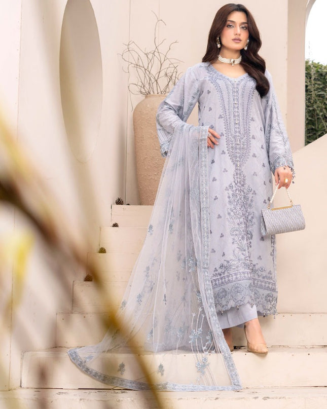 Exclusive Embroidered Self Jaquard Lawn with Bareeze Net Dupatta - Mah e Rooh (Poshak)