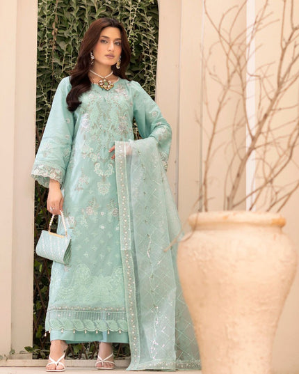 Exclusive Embroidered Self Jaquard Lawn with Bareeze Net Dupatta - Mah e Rooh (Poshak)