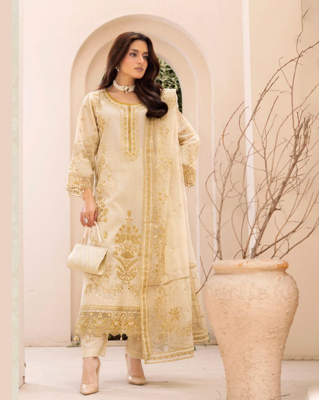 Fancy Embroidered Self Jaquard Lawn with Organza Dupatta - Mah e Rooh (Poshak)