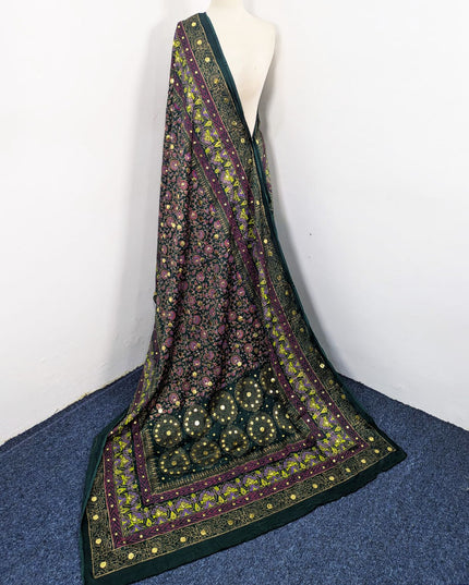 Handmade Golden Mukesh + Block Print Work Silk Dupatta (Ready To Wear)