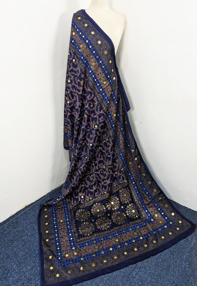 Fancy Silk with Handmade Golden Mukesh + Block Print Work Dupatta