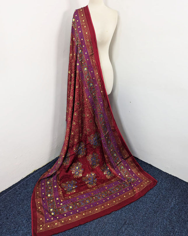 Silk with Handmade Golden Mukesh + Block Print Work Dupatta (Ready To Wear)