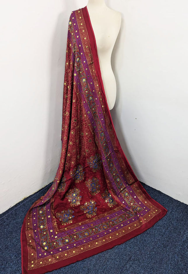 Silk with Handmade Golden Mukesh + Block Print Work Dupatta (Ready To Wear)