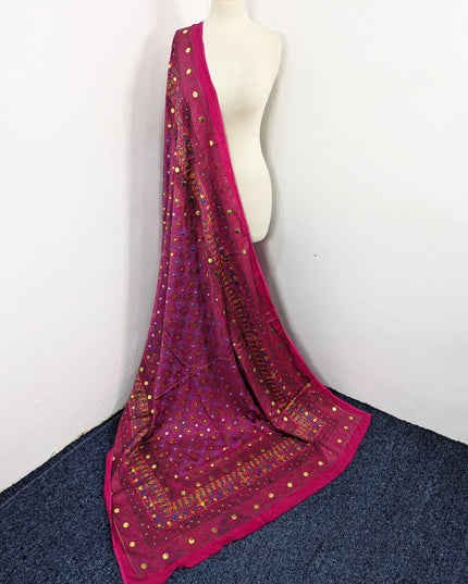 Handmade Golden Mukesh + Block Print Work Silk Dupatta (Ready To Wear)