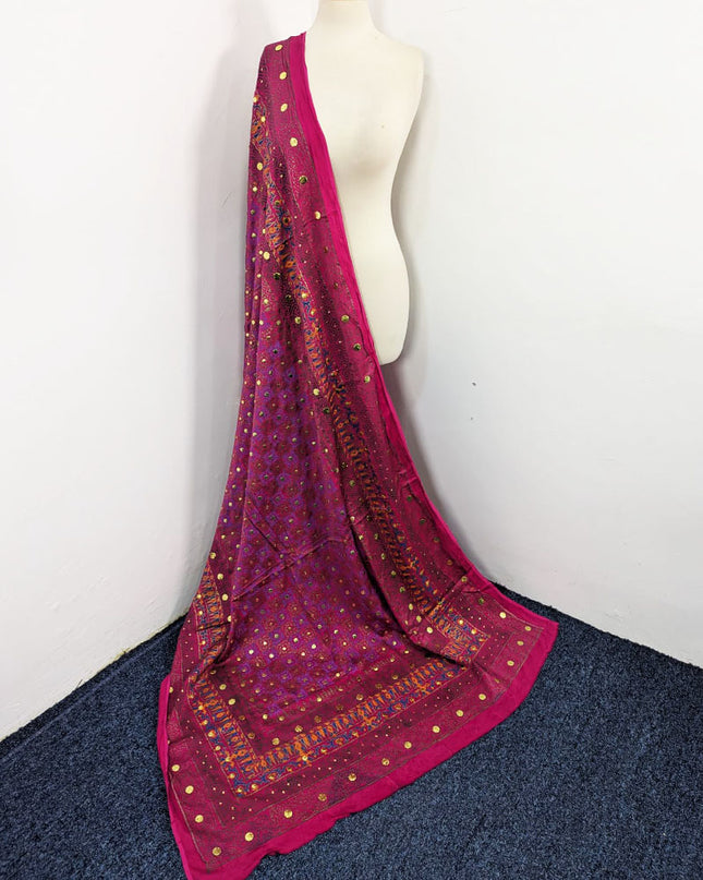 Handmade Golden Mukesh + Block Print Work Silk Dupatta (Ready To Wear)