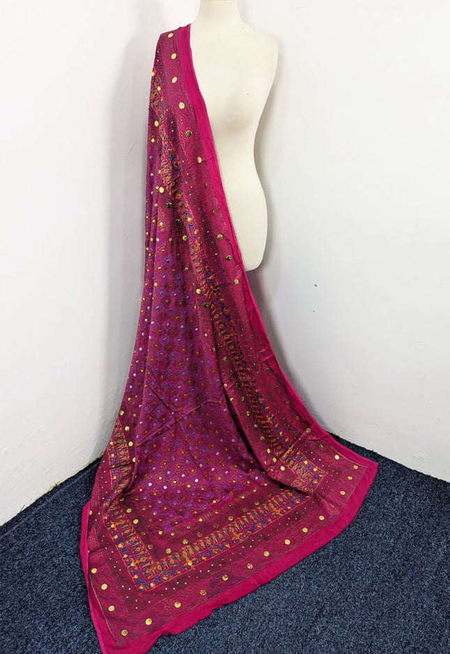 Handmade Golden Mukesh + Block Print Work Silk Dupatta (Ready To Wear)