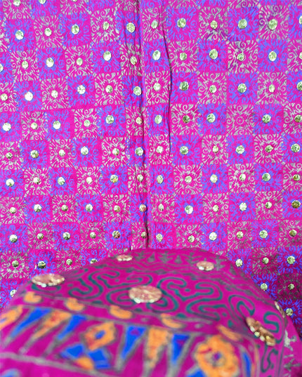 Handmade Golden Mukesh + Block Print Work Silk Dupatta (Ready To Wear)