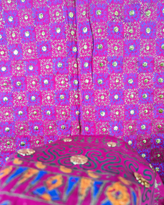 Handmade Golden Mukesh + Block Print Work Silk Dupatta (Ready To Wear)