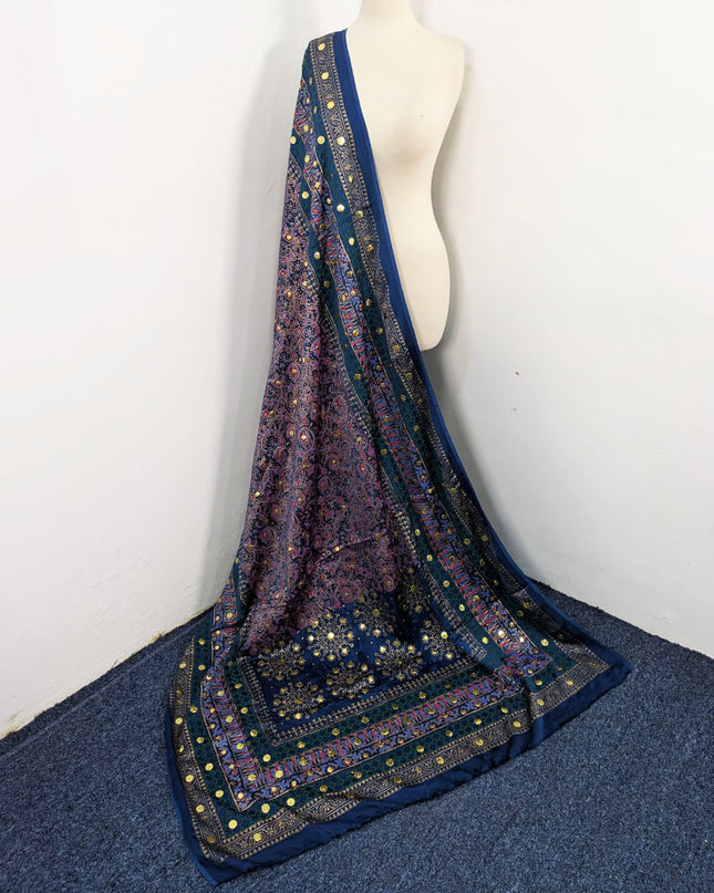 Fancy Silk with Handmade Golden Mukesh + Block Print Work Dupatta