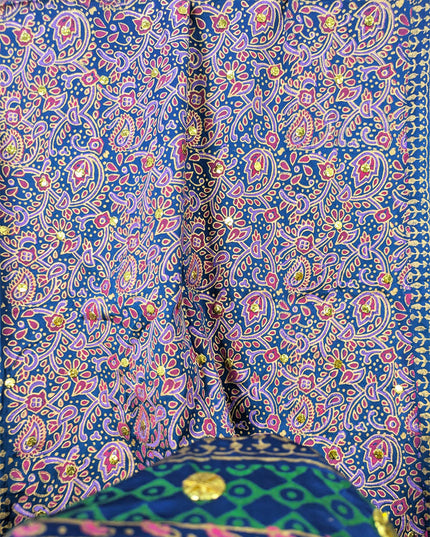 Fancy Silk with Handmade Golden Mukesh + Block Print Work Dupatta