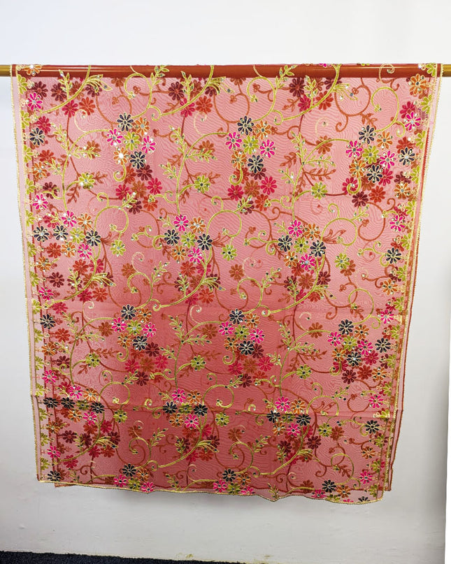 Fancy Multicolor Embroidered Organza with Sitara Work Dupatta