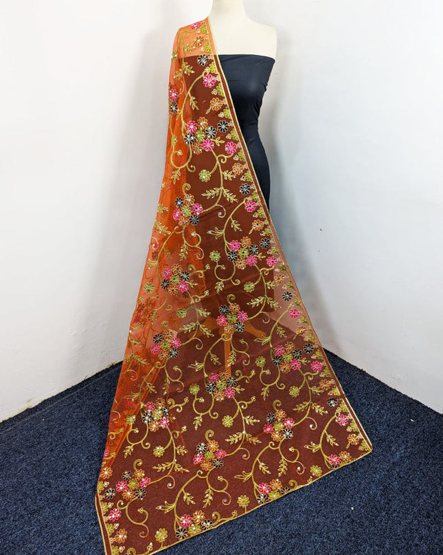 Fancy Multicolor Embroidered Organza with Sitara Work Dupatta