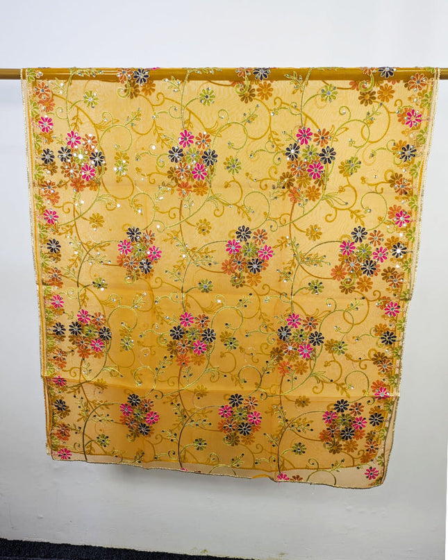 Fancy Multicolor Embroidered Organza with Sitara Work Dupatta