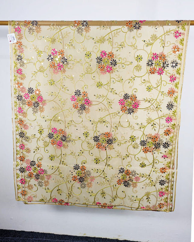 Fancy Multicolor Embroidered Organza with Sitara Work Dupatta