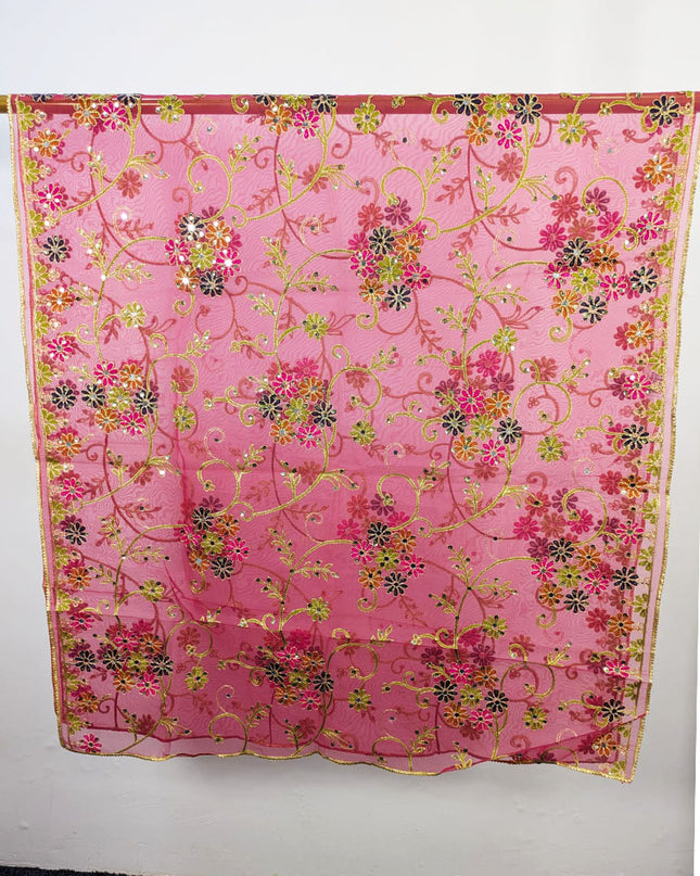Fancy Multicolor Embroidered Organza with Sitara Work Dupatta