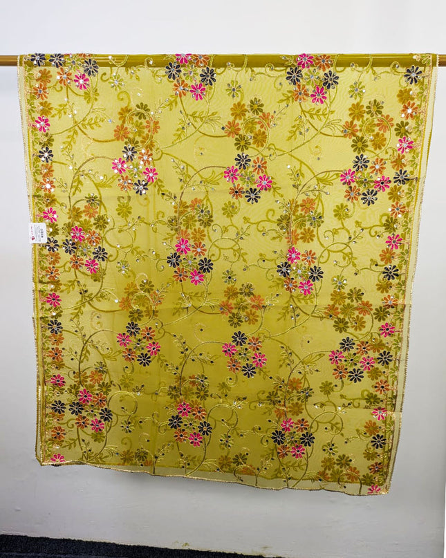 Fancy Multicolor Embroidered Organza with Sitara Work Dupatta