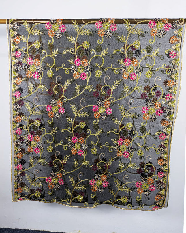 Fancy Multicolor Embroidered Organza with Sitara Work Dupatta