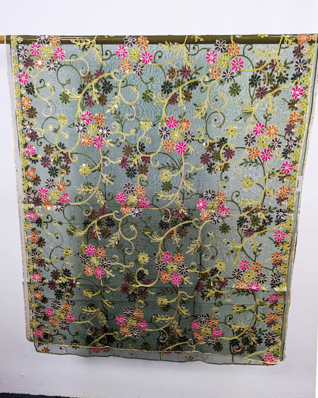 Fancy Multicolor Embroidered Organza with Sitara Work Dupatta
