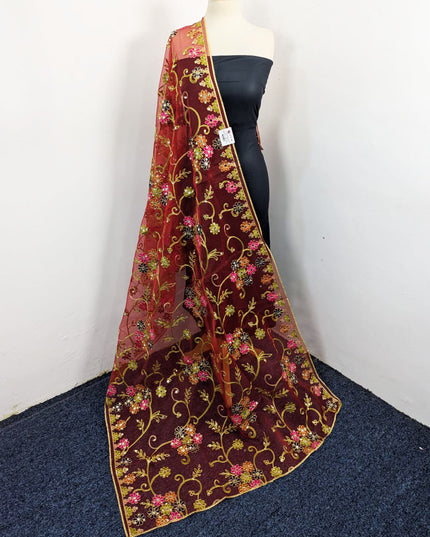 Fancy Multicolor Embroidered Organza with Sitara Work Dupatta