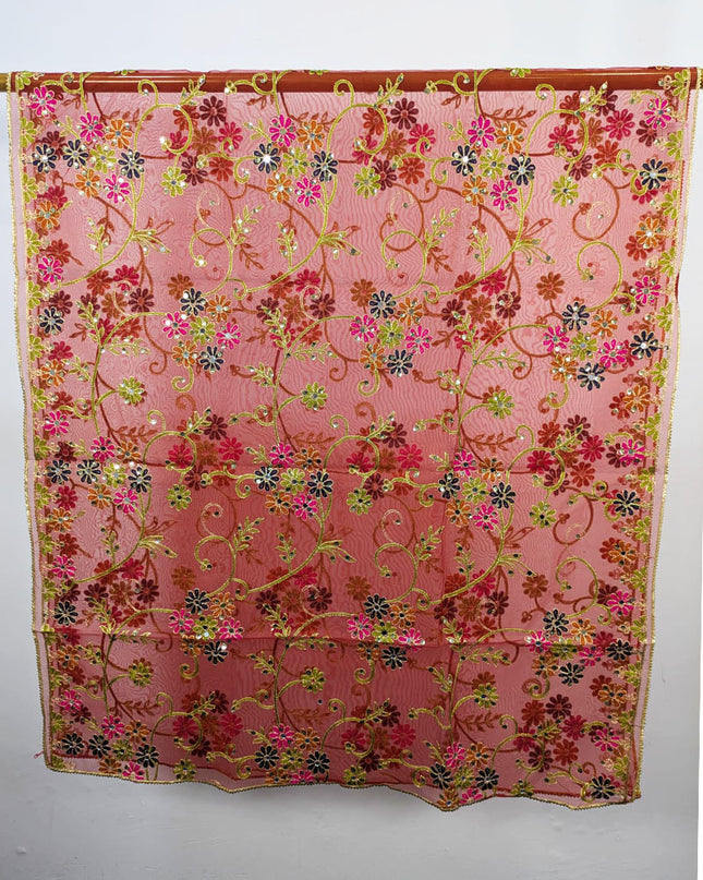 Fancy Multicolor Embroidered Organza with Sitara Work Dupatta