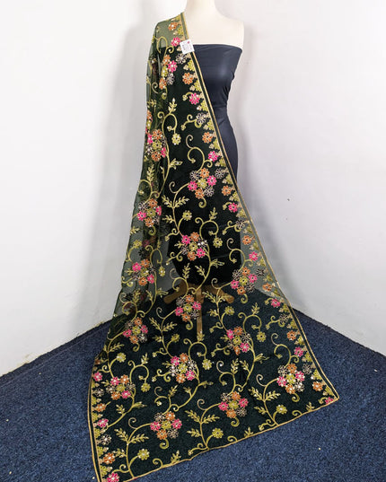 Fancy Multicolor Embroidered Organza with Sitara Work Dupatta