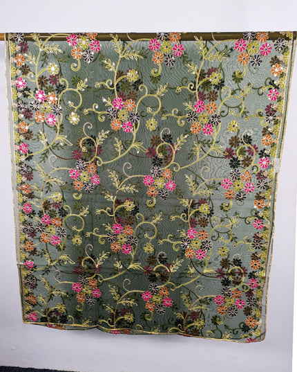 Fancy Multicolor Embroidered Organza with Sitara Work Dupatta