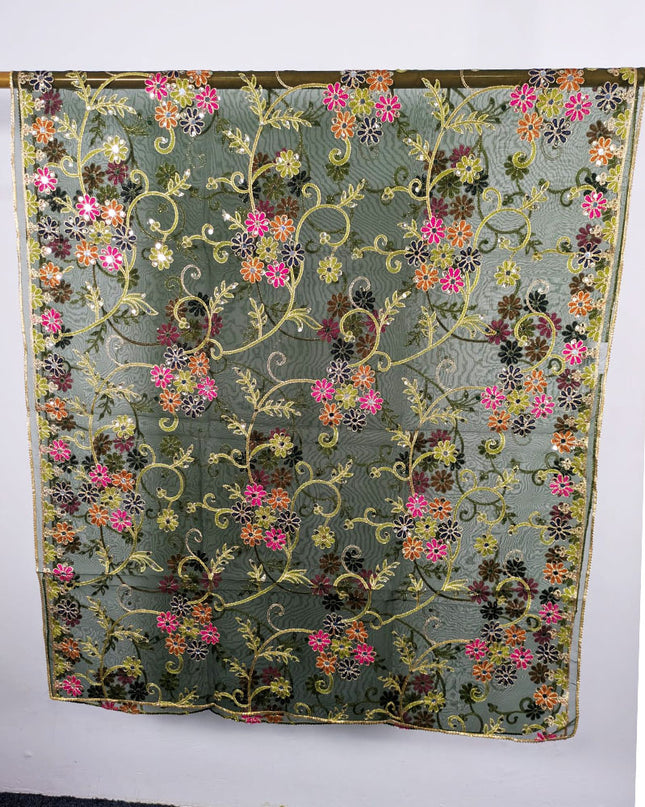 Fancy Multicolor Embroidered Organza with Sitara Work Dupatta
