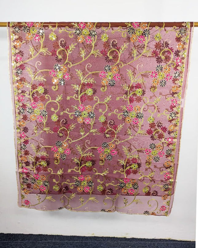 Fancy Multicolor Embroidered Organza with Sitara Work Dupatta