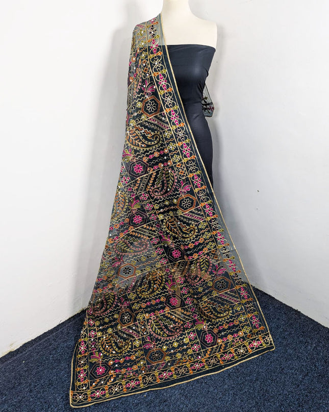 Premium Multicolor Embroidered Organza with Sitara Work Dupatta