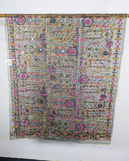Premium Multicolor Embroidered Organza with Sitara Work Dupatta