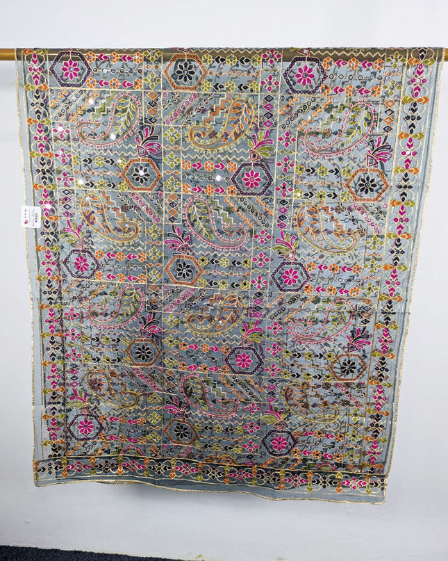 Premium Multicolor Embroidered Organza with Sitara Work Dupatta