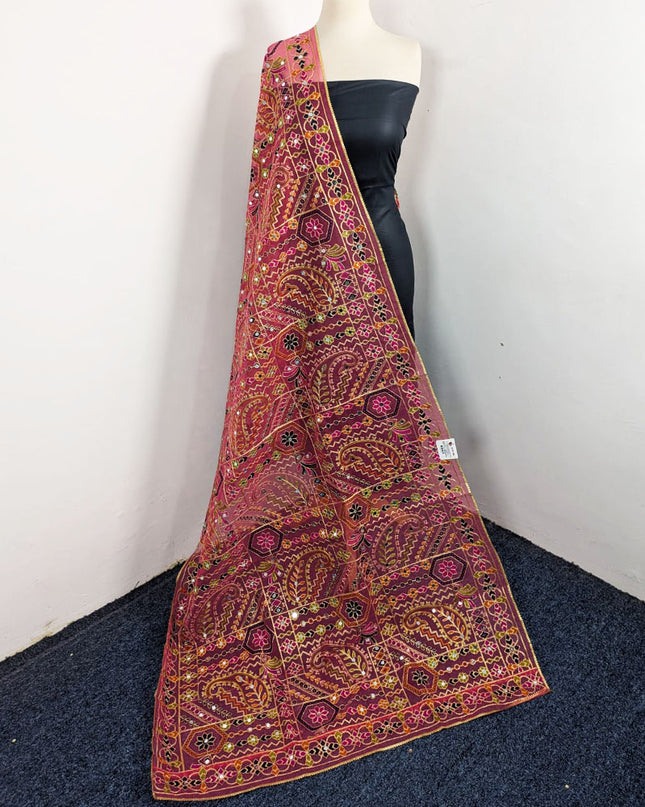 Premium Multicolor Embroidered Organza with Sitara Work Dupatta