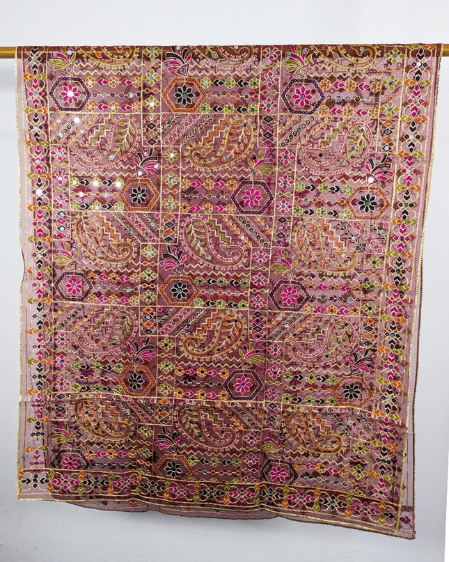 Premium Multicolor Embroidered Organza with Sitara Work Dupatta