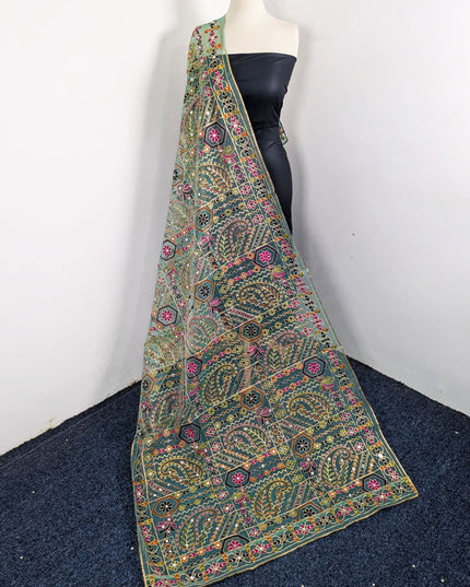 Premium Multicolor Embroidered Organza with Sitara Work Dupatta