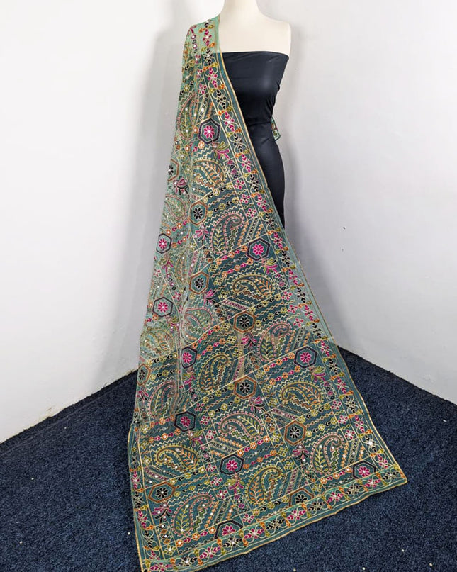 Premium Multicolor Embroidered Organza with Sitara Work Dupatta