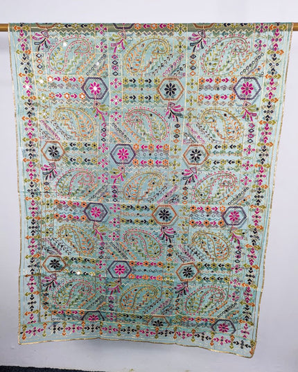 Premium Multicolor Embroidered Organza with Sitara Work Dupatta