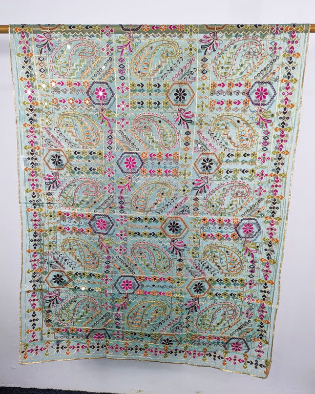 Premium Multicolor Embroidered Organza with Sitara Work Dupatta