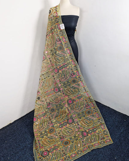 Premium Multicolor Embroidered Organza with Sitara Work Dupatta