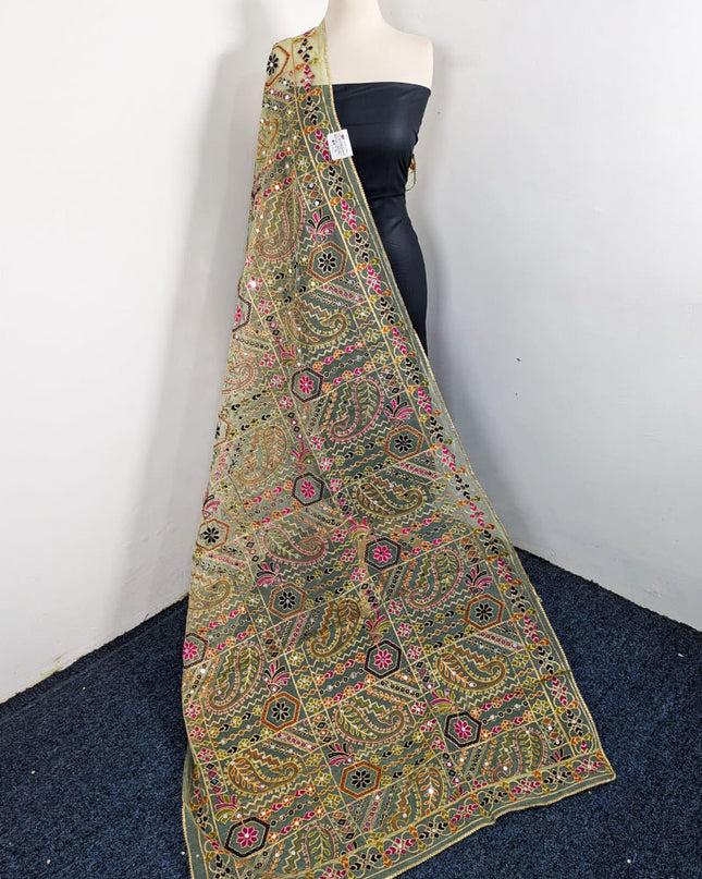 Premium Multicolor Embroidered Organza with Sitara Work Dupatta