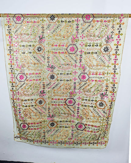 Premium Multicolor Embroidered Organza with Sitara Work Dupatta