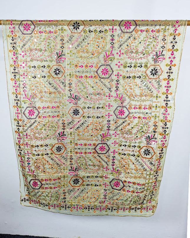 Premium Multicolor Embroidered Organza with Sitara Work Dupatta
