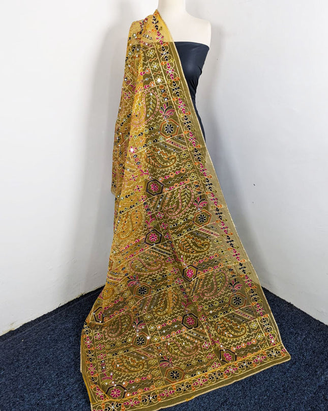 Premium Multicolor Embroidered Organza with Sitara Work Dupatta