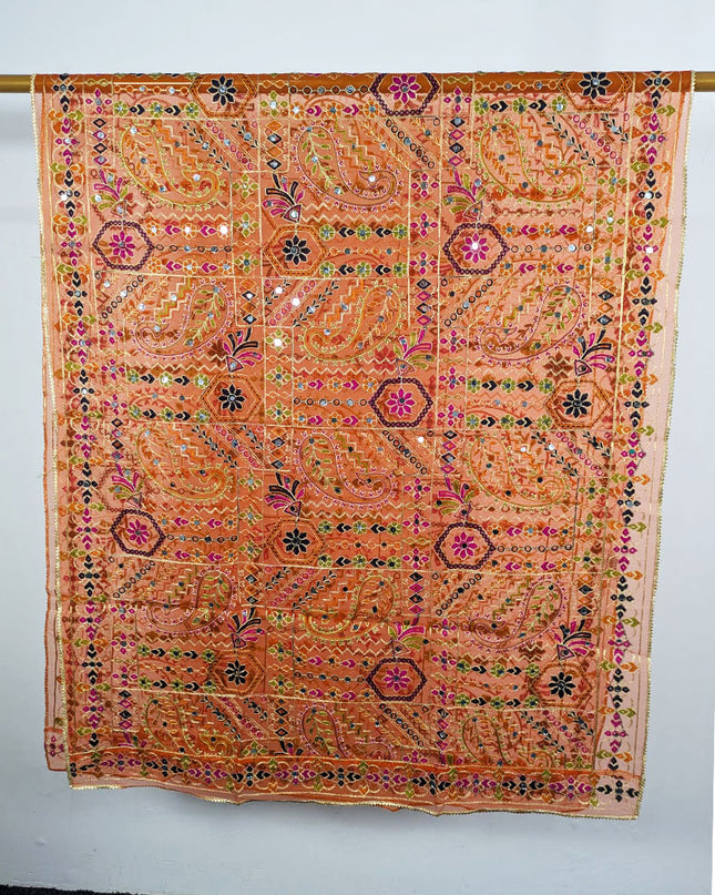 Premium Multicolor Embroidered Organza with Sitara Work Dupatta