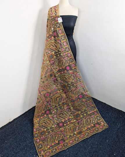 Premium Multicolor Embroidered Organza with Sitara Work Dupatta