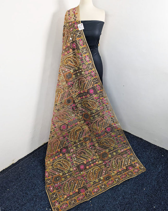 Premium Multicolor Embroidered Organza with Sitara Work Dupatta