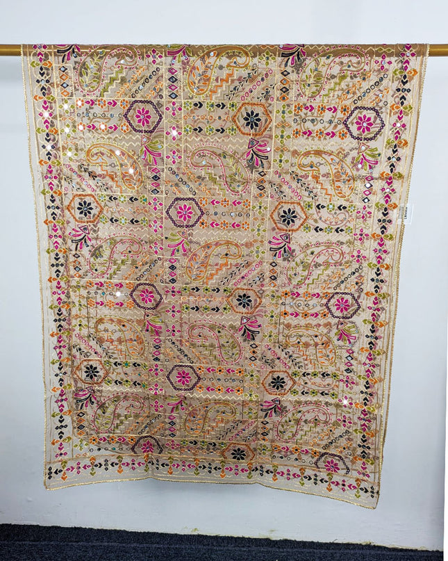 Premium Multicolor Embroidered Organza with Sitara Work Dupatta