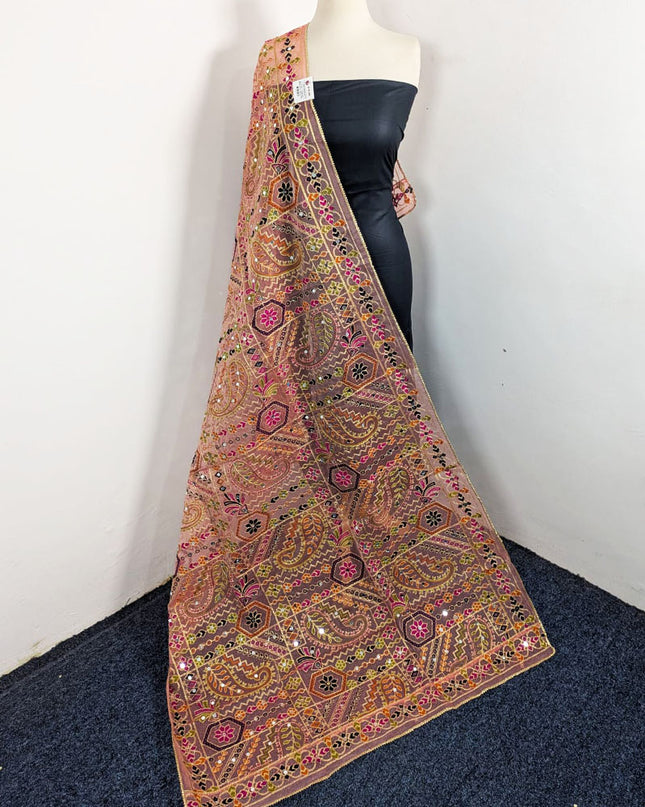 Premium Multicolor Embroidered Organza with Sitara Work Dupatta