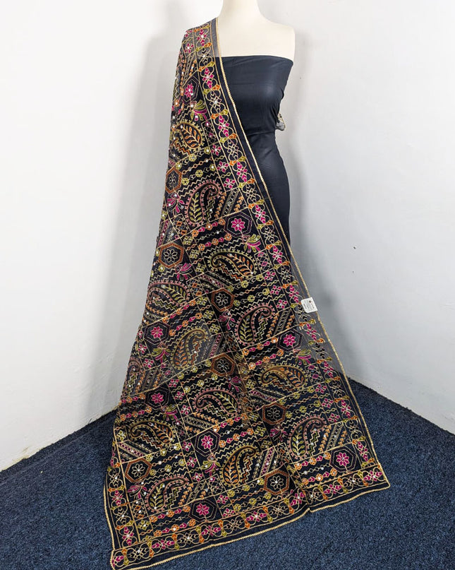 Premium Multicolor Embroidered Organza with Sitara Work Dupatta