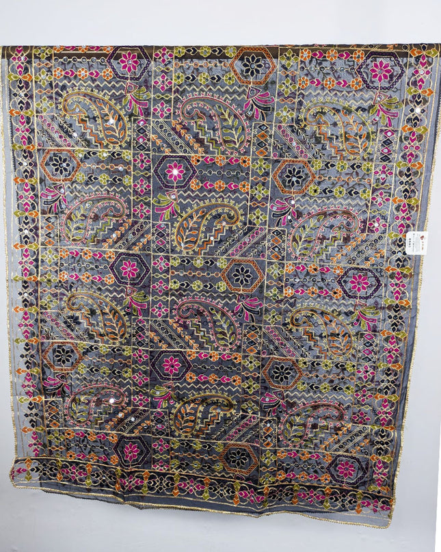 Premium Multicolor Embroidered Organza with Sitara Work Dupatta